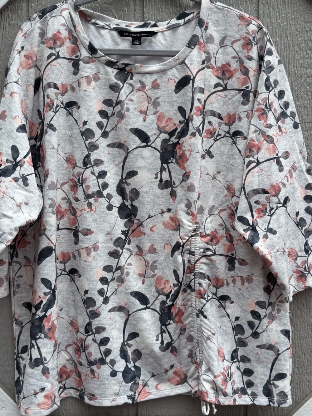 Zac & Rachel Pink Floral Drawstring Pullover on Heather Gray